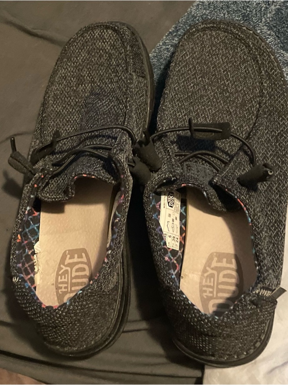 Hey Dude Women's Black Knit Slip-On Sneakers with Multicolor Collar